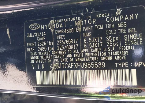 2015 Hyundai Tucson Gls from USA, damaged, VIN KM8JTCAFXFU985839